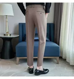 Imagem do Calça formal masculina estilo britânico, monocromática, fina, casual, de negócios, escritório, social, calça de tornozelo, streetwear, alta qualidade