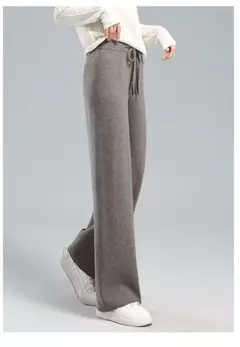 Calça feminina de malha elástica de cintura alta, até o tornozelo, grossa, quente, chique, casual, básica, macia, reta, moda coreana - loja online