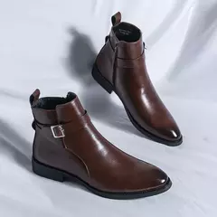 Botas altas de luxo masculinas, botas marrons de motocicleta, moda plataforma, botas masculinas, sapatos de couro casuais, alta qualidade
