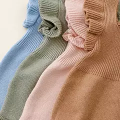 Romper de manga plissada para bebês recém-nascidos, macacão de colarinho quadrado, roupas fofas de criança monocromáticas, outono na internet