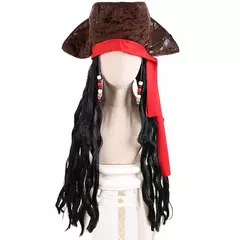 Adulto masculino caribe pirata chapéu peruca halloween palco desempenho pirata capitão traje peruca acessórios de festa jack sparrow peruca - loja online