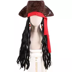 Adulto masculino caribe pirata chapéu peruca halloween palco desempenho pirata capitão traje peruca acessórios de festa jack sparrow peruca