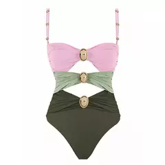 Imagem do Hollowen-maiô de uma peça das mulheres com cobertura, swimwear sexy, fora do ombro trajes de banho, patchwork bathsuit, cinto bodysuit, Beachwear