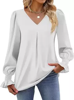 Nova camisa feminina de chiffon de cor sólida com decote em v pulôver queimado manga comprida camisa superior senhora do escritório elegante cáqui blusas soltas na internet