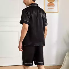 Conjunto de pijamas de manga curta masculino, camisa e shorts de botão, loungewear, roupa de dormir, verão na internet