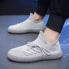Sapatilhas de Meias Stretch Respiráveis Masculinas, Preto Sólido, Sapatos Casuais, Super Leve, Deslizamento, Tênis Masculino, Moda