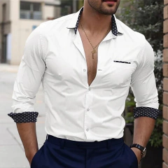 Camisa de manga comprida europeia e americana masculina, gola alta, monocromática, seleção casual, elegante, solta - Wolf Magazine