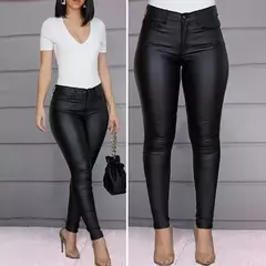Calças femininas de cintura alta de couro PU, leggings push-up magras, calças elásticas, jeggings de spandex, streetwear, novas - loja online