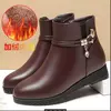 Botas de couro de strass para mulheres, sapatos de salto baixo, cabeça redonda,