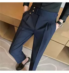 Calça de cintura alta estilo britânico masculina, justa, calça formal de escritório, social, festa de casamento, fato de vestido, calça, casual - loja online