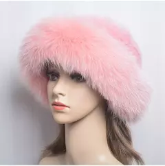 Chapéu de pele de vison genuíno para mulheres gorro de malha natural de luxo chapéu de malha artesanal pele de raposa real moda inverno quente, novo - comprar online