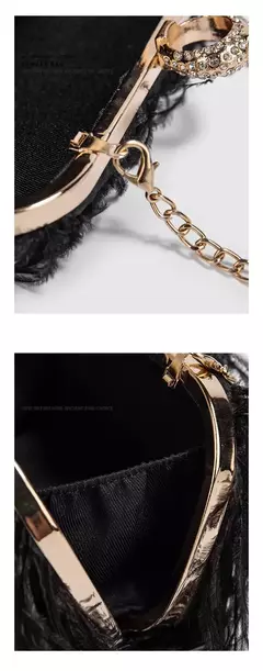 Ostrich Feather Clutch Bag para senhoras, Faux Fur Wallet, anéis de diamante Knuckle, jantar, bolsa de casamento, chique de luxo, moda na internet