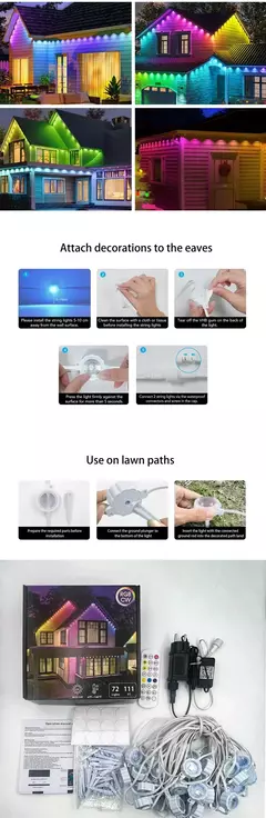 Imagem do Luzes externas permanentes inteligentes rgbic beirais led bluetooth luz diy à prova d' água sincronização de música temporizador cordas festa natal feriado