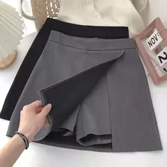 Lucyever-Mini-saia feminina linha A, estilo coreano, cintura alta, dividida, simples, casual, shorts de escritório, saias femininas, preta, cinza - comprar online
