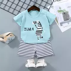 Conjunto de roupas para crianças de 1 a 6 anos, pijama de algodão com listra e shorts, design cartoon, estampa de zebra e dinossauro, 2 peças - comprar online