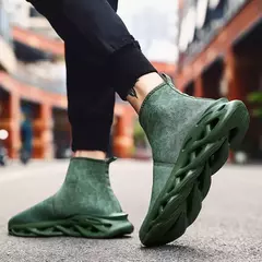 Meia alta respirável masculina para treinamento, calçados esportivos verdes, tênis casual, meias de conforto, tamanho grande 47, venda quente - loja online