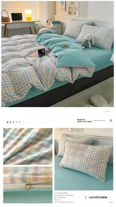 Conjunto de colcha de algodão lavada para dormitório estudantil, cama estilo japonês quadriculada outono e inverno, 4 unid - loja online