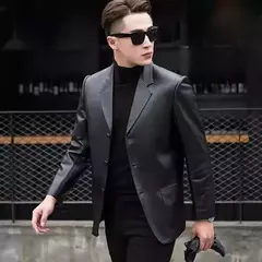 Imagem do Blazers e ternos de couro masculinos, jaqueta marrom de alta qualidade, casacos de negócios, moda Premium, 2024