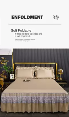 Saia de cama moderna de renda real, saia com elástico para cama queen e king size, máquina respirável e lavável lençóis, 3 pçs/set - comprar online