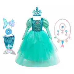 Meninas roxo-azul sereia ariel cosplay vestido de halloween vestido de festa de aniversário meninas praia vestido de férias - loja online