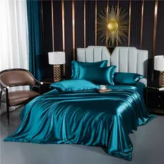 Cama de seda sólida com capa de edredão, lençol, folha plana, fronha, lençol de luxo, rei, rainha, duplo, Twin Size - comprar online