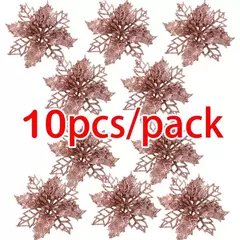 Imagem do (10pcs) artificial árvore de natal flor glitter decorações enfeites de natal presente de ano novo
