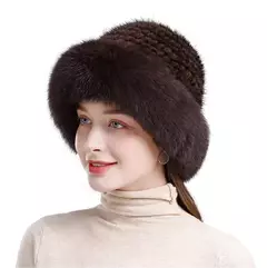 Chapéu de pele de vison genuíno para mulheres Boné de malha natural Gorros luxuosos Headwear de malha artesanal Pele de raposa real, moda inverno quente, nova - loja online