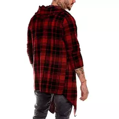 Imagem do Casaco de malha longa masculino, cardigã fino, jaqueta xadrez, capa com capuz, moda steampunk