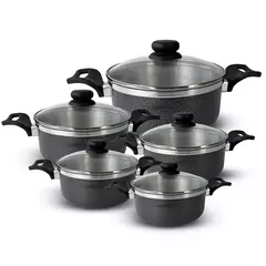 Conjunto Jogo De Panelas Caçarola 5 Peças Tampa de Vidro Alumínio - comprar online