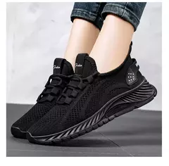 Sapatos esportivos respiráveis para mulheres, tênis casuais, mocassins com renda, malha de malha, moda feminina, marca designer, 2024
