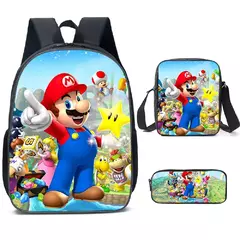 Super Mario Brothers Mario Escola Primária e Secundária Mochila Escolar, 3D Cartoon Mochila, Meninos e Meninas, Novo Filme, Conjunto de 3Pc