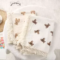 Algodão Musselina Swaddle Cobertores para Bebê Recém-nascido Borla Recebendo Cobertor New Born Swaddle Envoltório Infantil Dormir Quilt Bed Cover