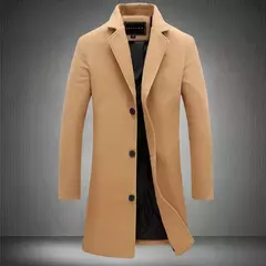 Imagem do Casaco longo de algodão masculino, à prova de vento, Monocromático, Lã, Blended, Casual, Moda empresarial, Tamanho 5XL, Novo, Outono, Inverno, 2022