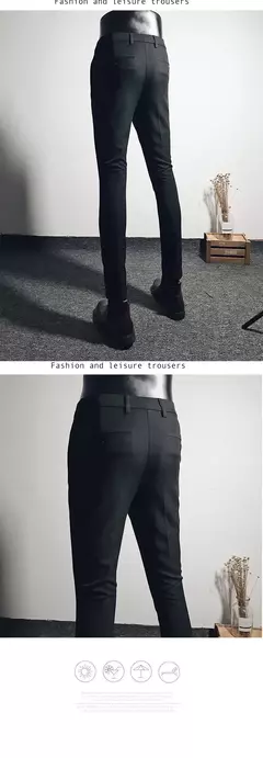 Calças justas de estiramento formal masculinas, calças casuais, roupa de cor sólida, calças de terno fashion na internet