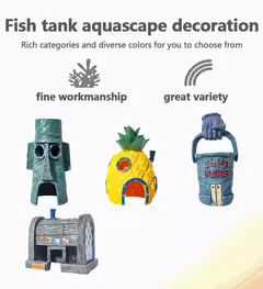 Imagem do Decoração de aquário acessórios de paisagismo decoração de aquário de tanque de peixes personagem de desenho animado decoração de casa de abacaxi