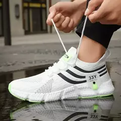 Sapatilhas esportivas de malha leve respirável masculina, tênis casual ao ar livre, tênis preto, corrida atlética, tênis para caminhada - loja online