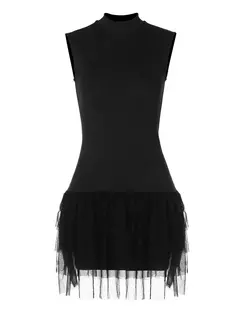 Imagem do Mini vestido feminino de retalhos de malha preta sem mangas, vestidos de baile, bodycon sexy, slim festa streetwear, verão, 2024