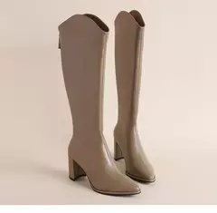Botas de joelho com zíper alto para mulheres, salto alto grosso, simples, plus size, 34-43, outono, inverno, novo