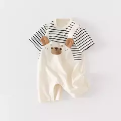 Uma peça macacão de algodão puro para o bebê, manga curta, elegante, masculino e feminino, verão