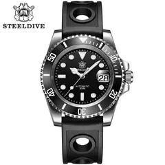 STEELDIVE-Relógio Automático Masculino, Relógios de Mergulho, Moldura Cerâmica Verde, Vidro Sapphire, Mostrador Preto, 300m Impermeável, SD1953 - Wolf Magazine