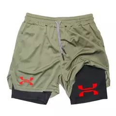 Shorts esportivos de malha rápida seca para homens, corrida, treino, compressão, corrida, fitness, ginásio, desempenho, casual, verão, 2 em 1