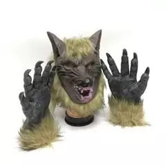 Máscara de festa do lobisomem para homens e mulheres, luvas de lobo, Cosplay, Halloween, Látex, Borracha, Cabeça, Cabelo, Assustador