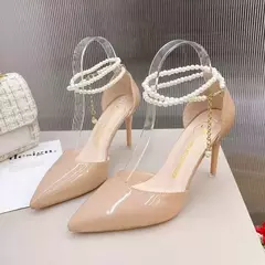 Salto alto de dedo apontado feminino, fivela clássica, elegante sapato formal, alta qualidade, nu, novo estilo, moda, 2024 na internet