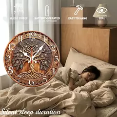 Relógio de parede suspenso silencioso redondo de madeira árvore da vida, adequado para sala de estar, escritório, sala de estudo, quarto, decoração de casa