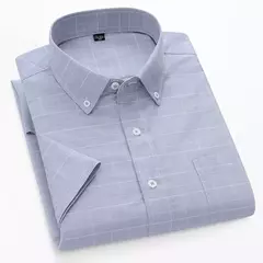 Camisas de manga curta masculina, camisas finas masculinas, blusa social e empresarial, camisa Oxford monocromática de alta qualidade, 100% algodão, verão