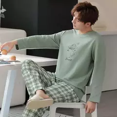 Conjunto de pijama de manga comprida masculino, macio, casual Homewear, primavera, outono, sono, descanso, casa, festa, novo, 2 peças - comprar online