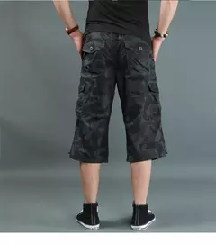 Calção de carga de comprimento longo masculino, calça Capri de algodão elástica casual com vários bolsos, curto tático militar, calções quentes, verão, 5XL
