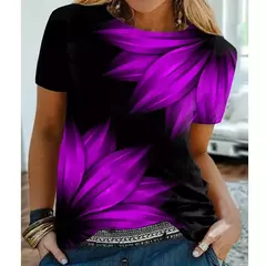 Camiseta explosiva estampada em girassol 3D para mulheres, gola redonda, fosca, flor, moda, novo produto, 2024 - loja online