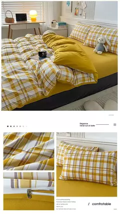 Conjunto de colcha de algodão lavada para dormitório estudantil, cama estilo japonês quadriculada outono e inverno, 4 unid - comprar online