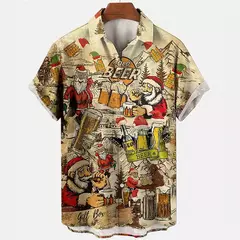 Camisa Retro de Cerveja Masculina Estampada 3D, Padrão para Beber Natal, Engraçado Street Top, Casual Manga Curta, Blusa de Botão, Roupas - comprar online